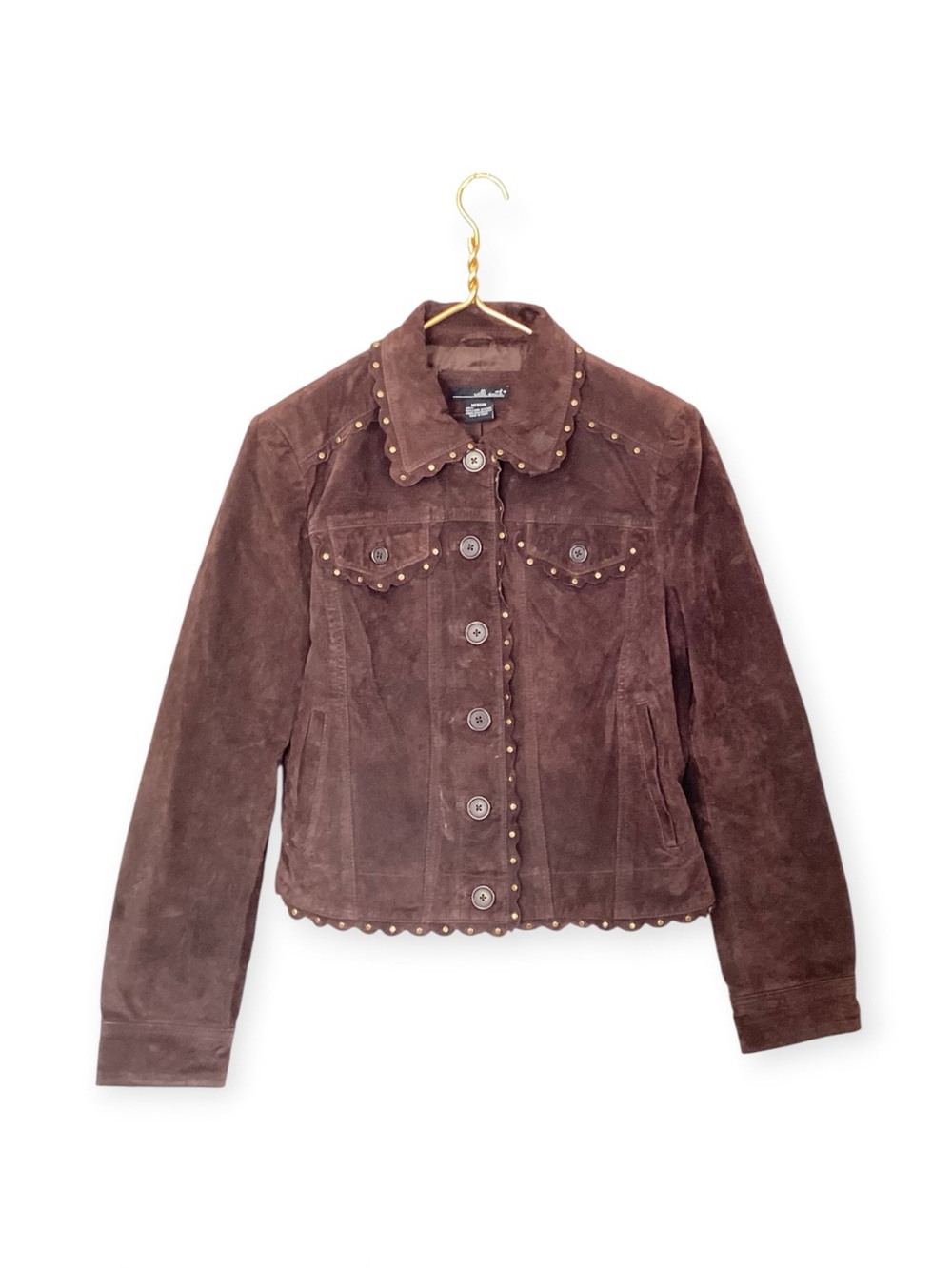 Y2K Brown Lambs Leather Willi Smith Scalloped Studded Collared Jacket M